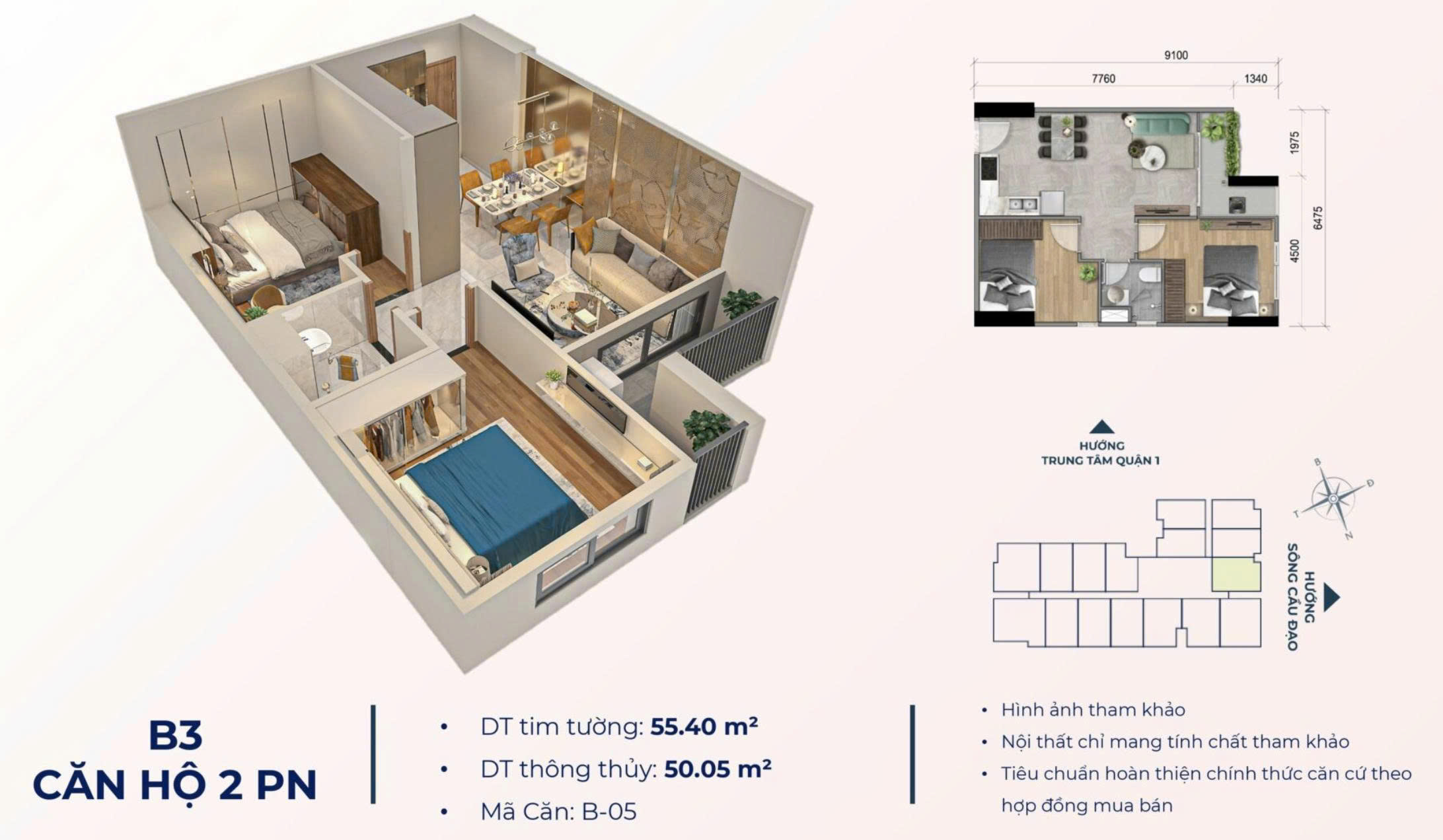 căn hộ 2 phòng ngủ khải hoàn prime